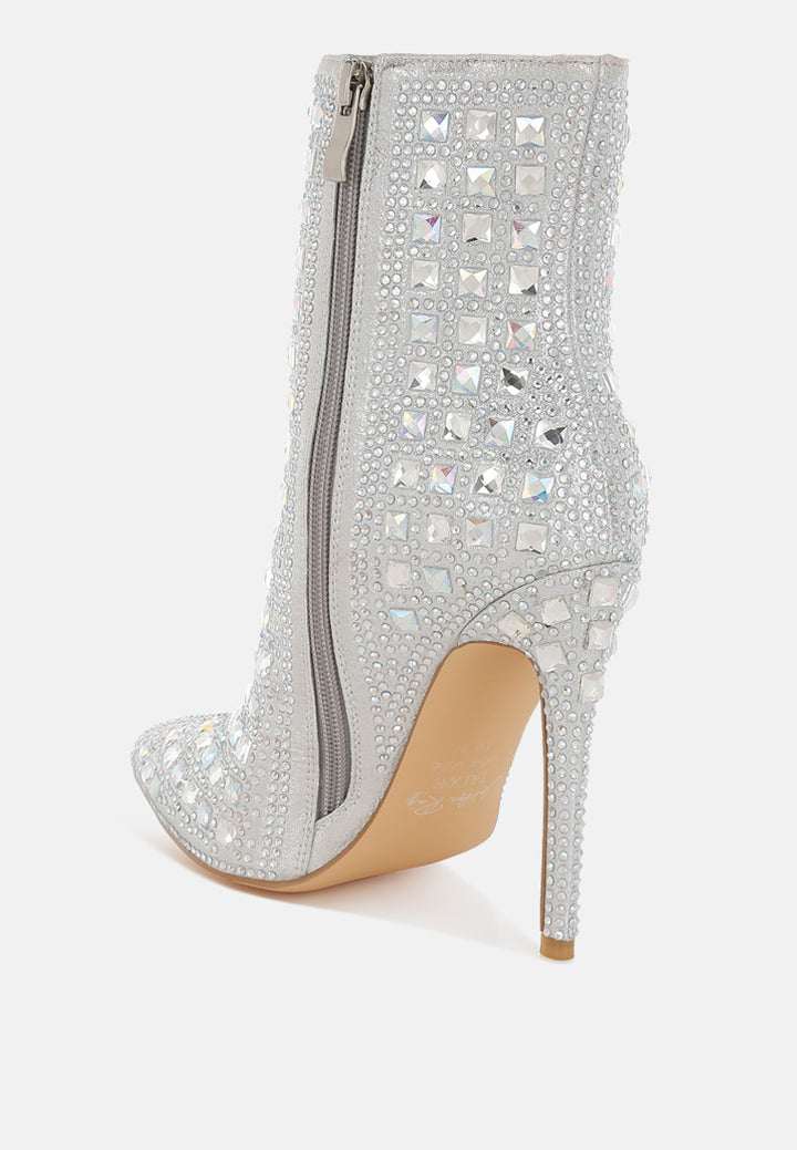 pointed toe rhinestones stiletto boots#colour_silver