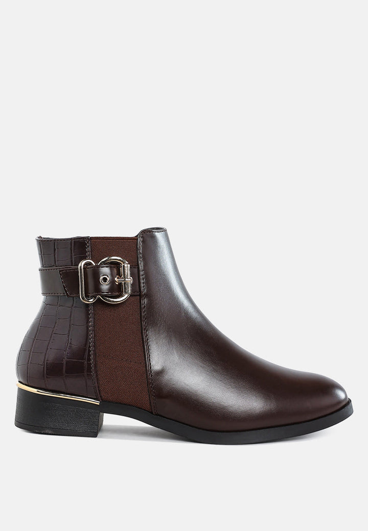 frothy buckled ankle boots with croc detail by ruw#color_brown