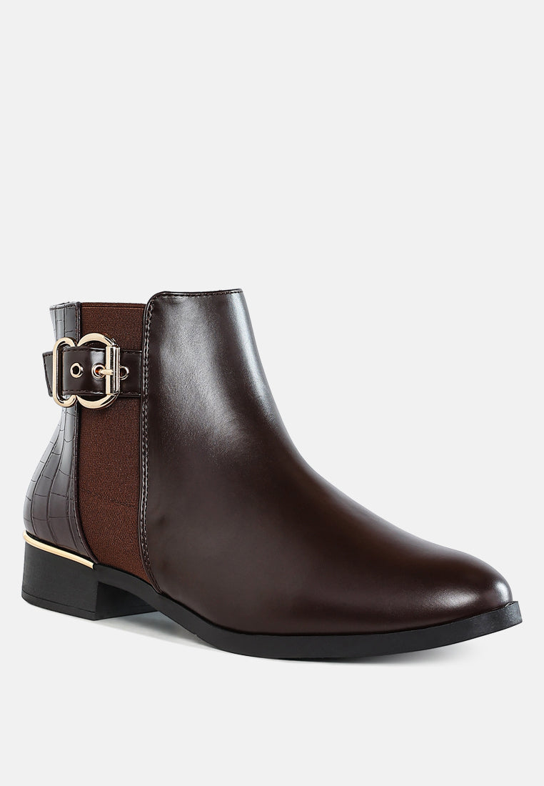 frothy buckled ankle boots with croc detail by ruw#color_brown
