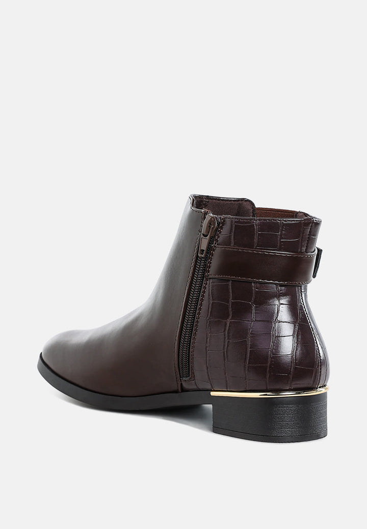 frothy buckled ankle boots with croc detail by ruw#color_brown