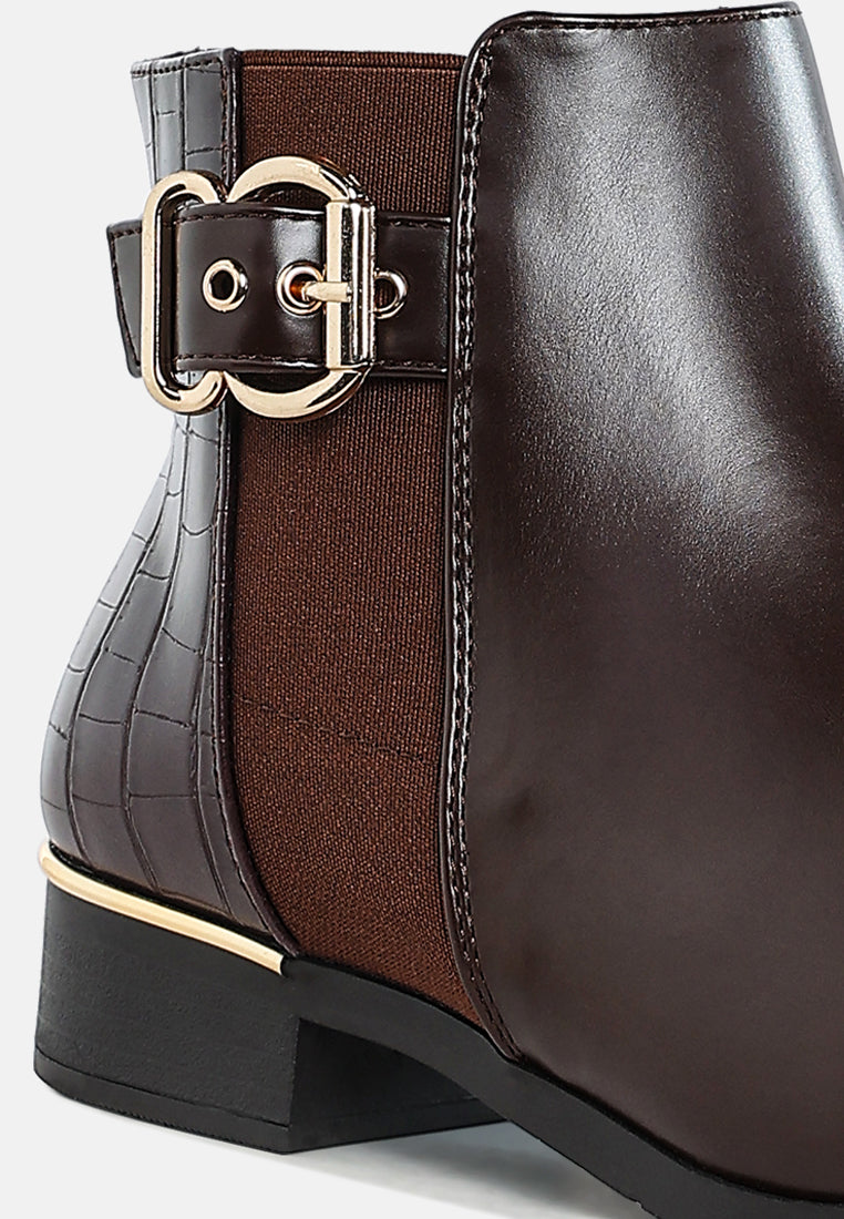frothy buckled ankle boots with croc detail by ruw#color_brown