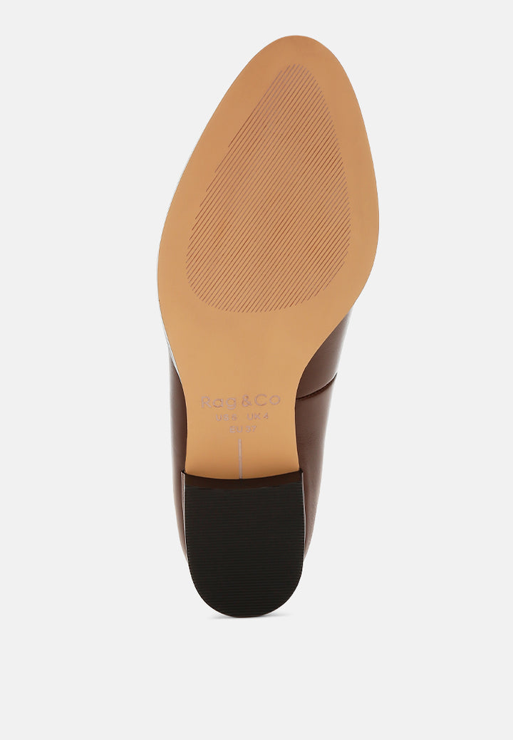 women studded genuine leather loafers#color_brown