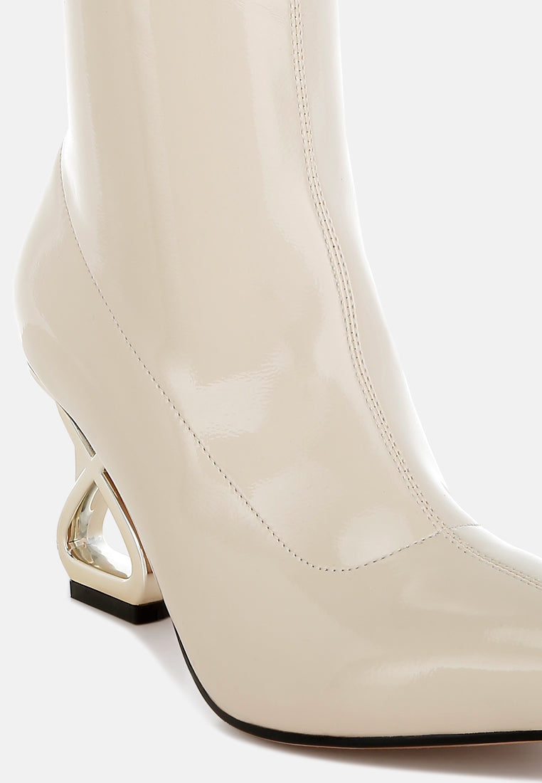 fantasy heel patent faux leather boots#colour_beige