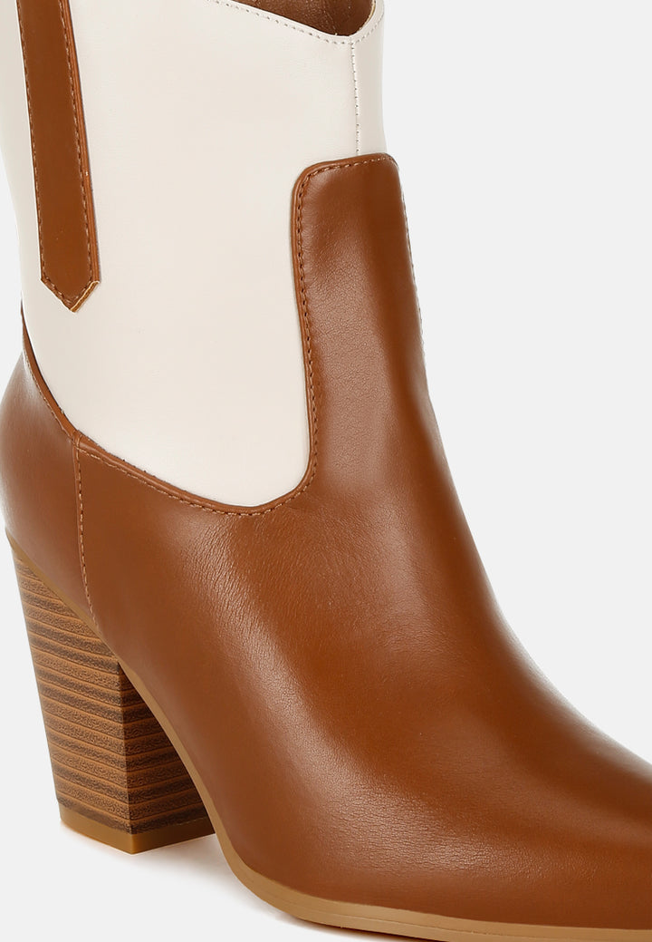 women two tone cowboy boots#color_tan