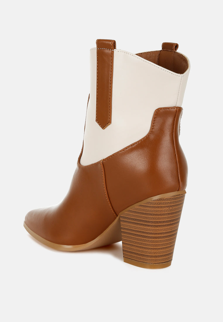 women two tone cowboy boots#color_tan