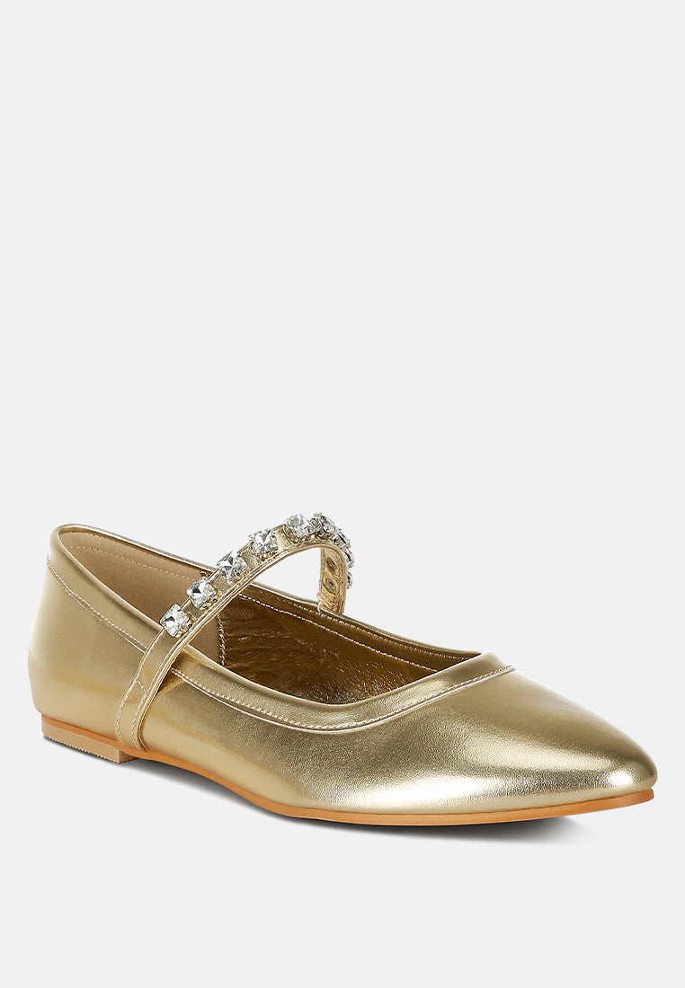 women metallic mary jane ballerinas#color_gold