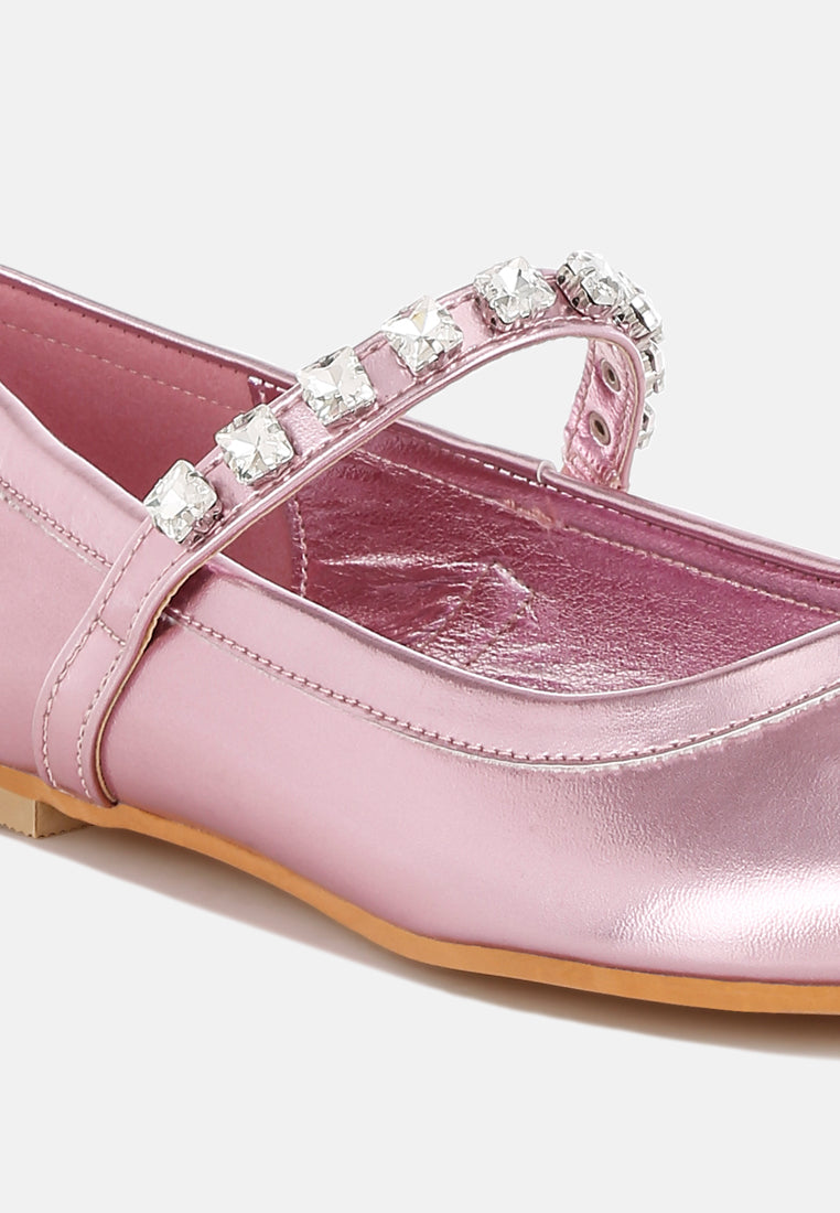 women metallic mary jane ballerinas#color_pink