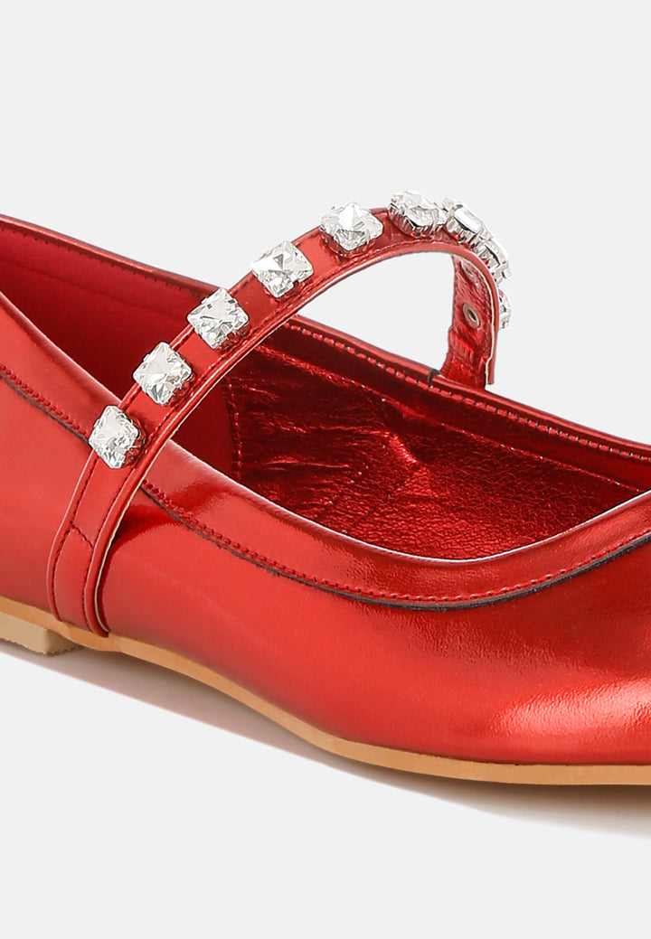 women metallic mary jane ballerinas#color_red