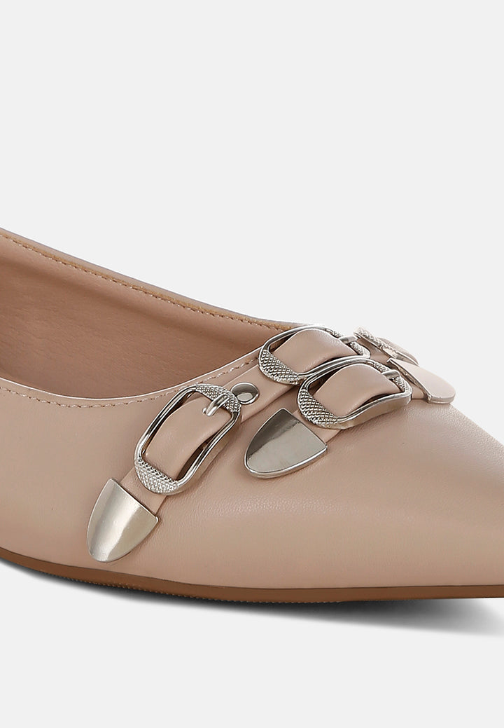 women belt buckle detail ballerinas#color_beige