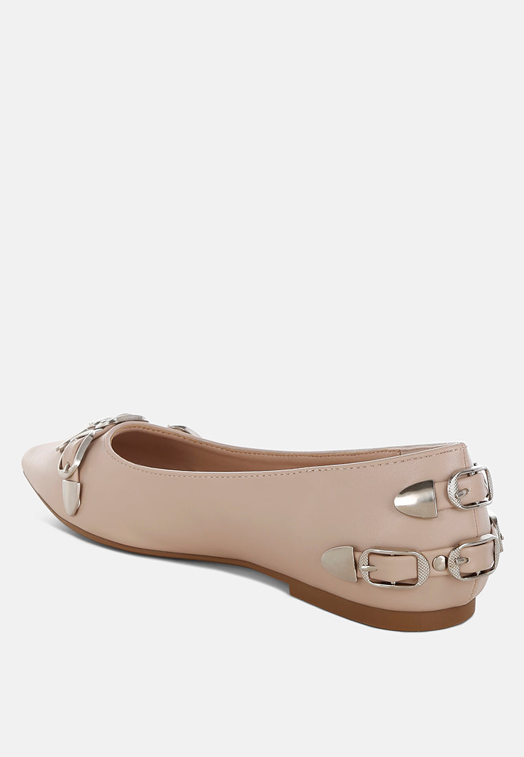 women belt buckle detail ballerinas#color_beige