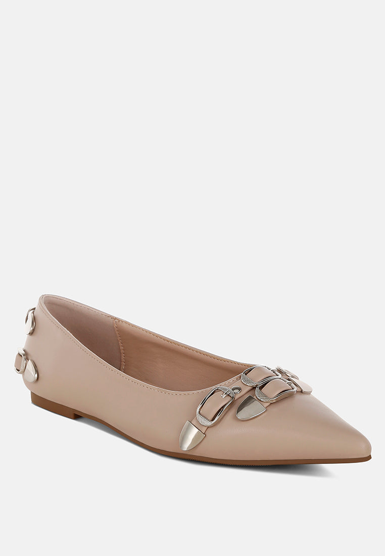 women belt buckle detail ballerinas#color_beige