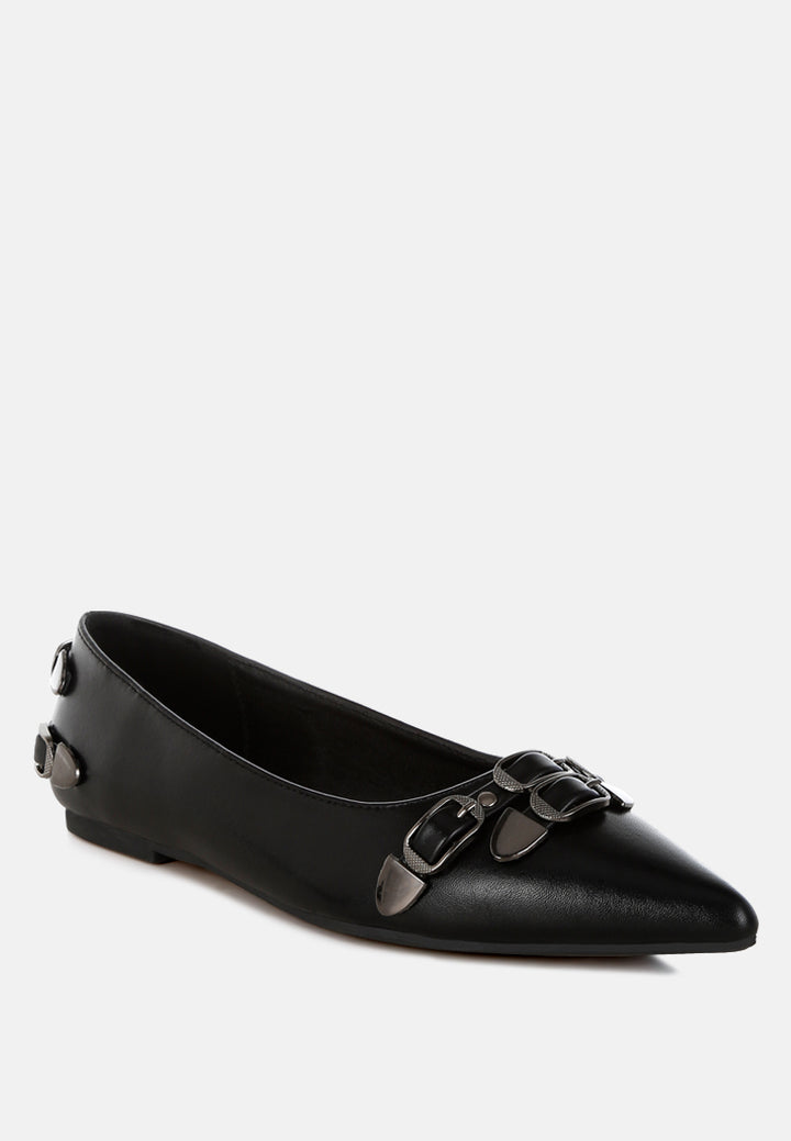 women belt buckle detail ballerinas#color_black