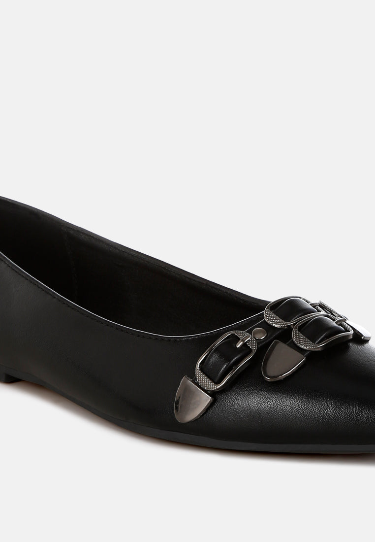 women belt buckle detail ballerinas#color_black