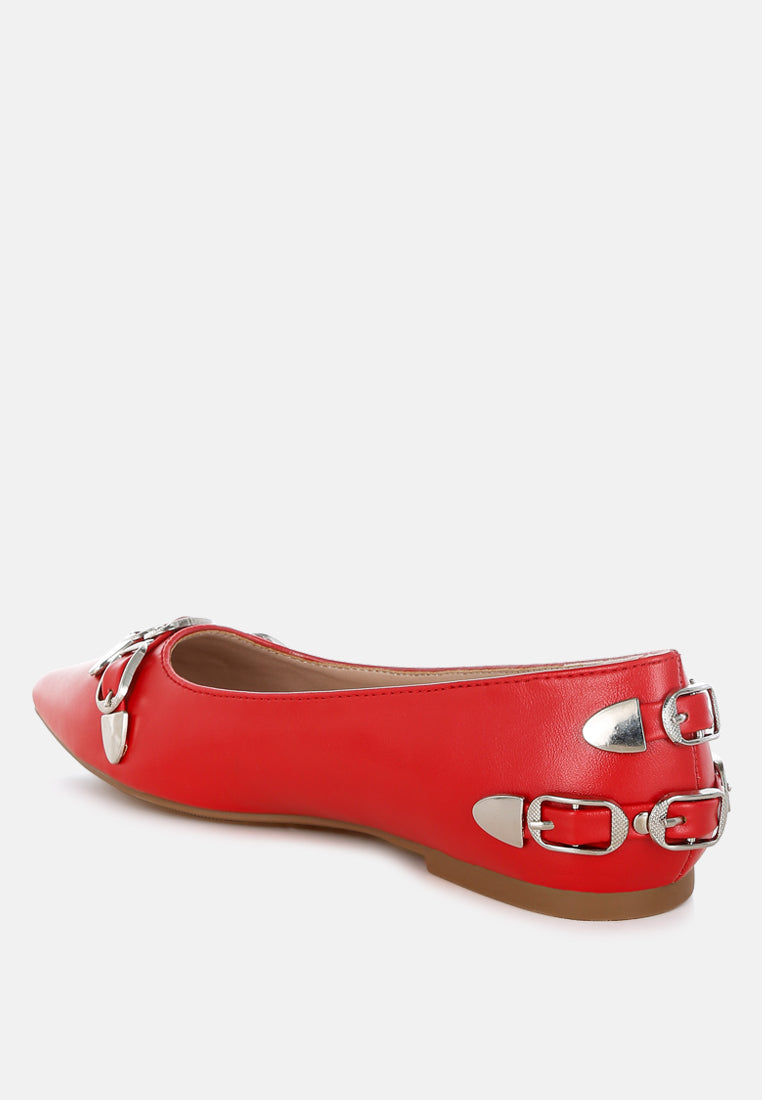 women belt buckle detail ballerinas#color_red