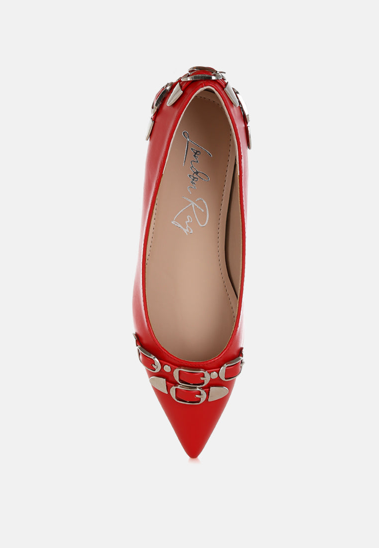 women belt buckle detail ballerinas#color_red