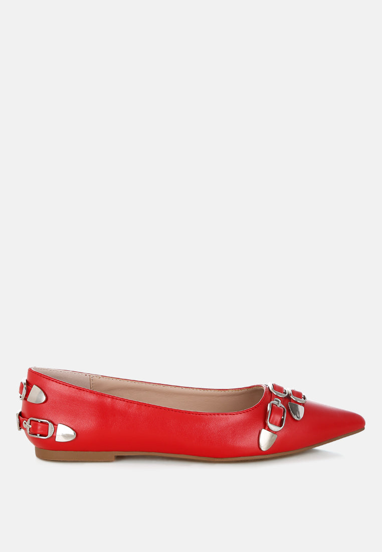 women belt buckle detail ballerinas#color_red