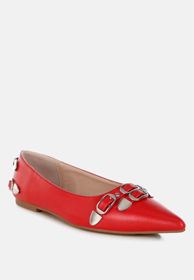 women belt buckle detail ballerinas#color_red