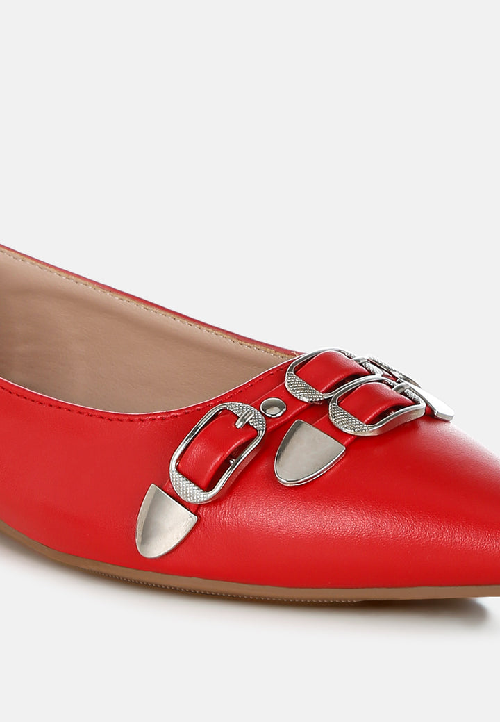 women belt buckle detail ballerinas#color_red