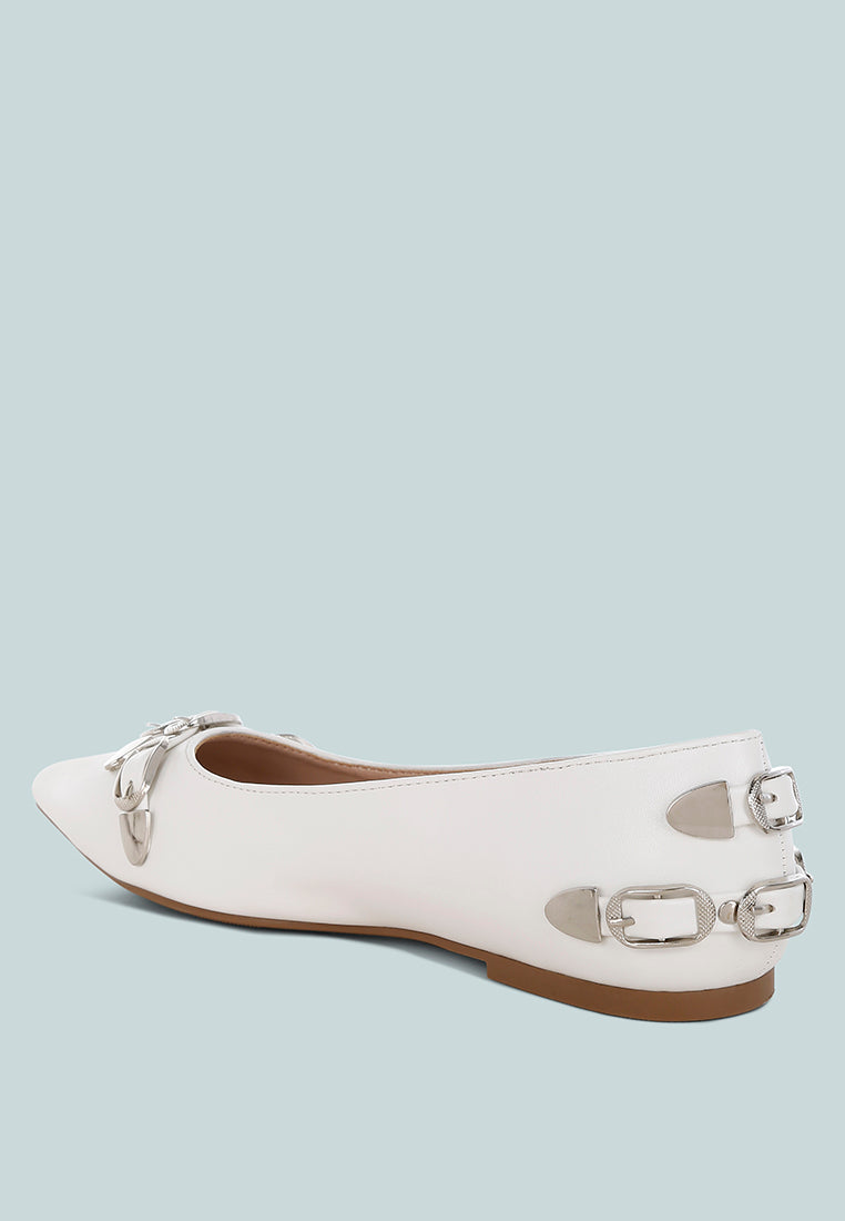 women belt buckle detail ballerinas#color_white