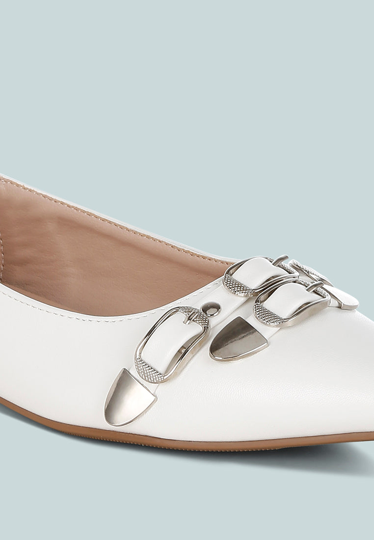women belt buckle detail ballerinas#color_white