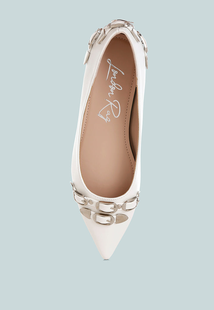 women belt buckle detail ballerinas#color_white