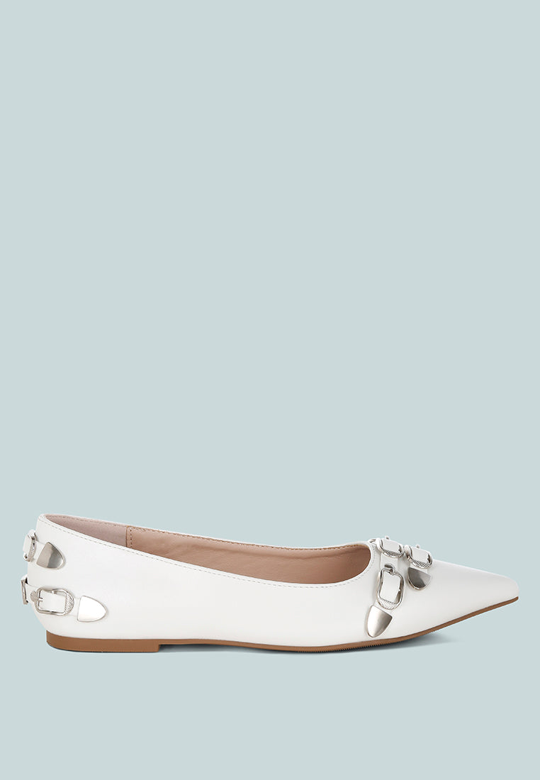women belt buckle detail ballerinas#color_white