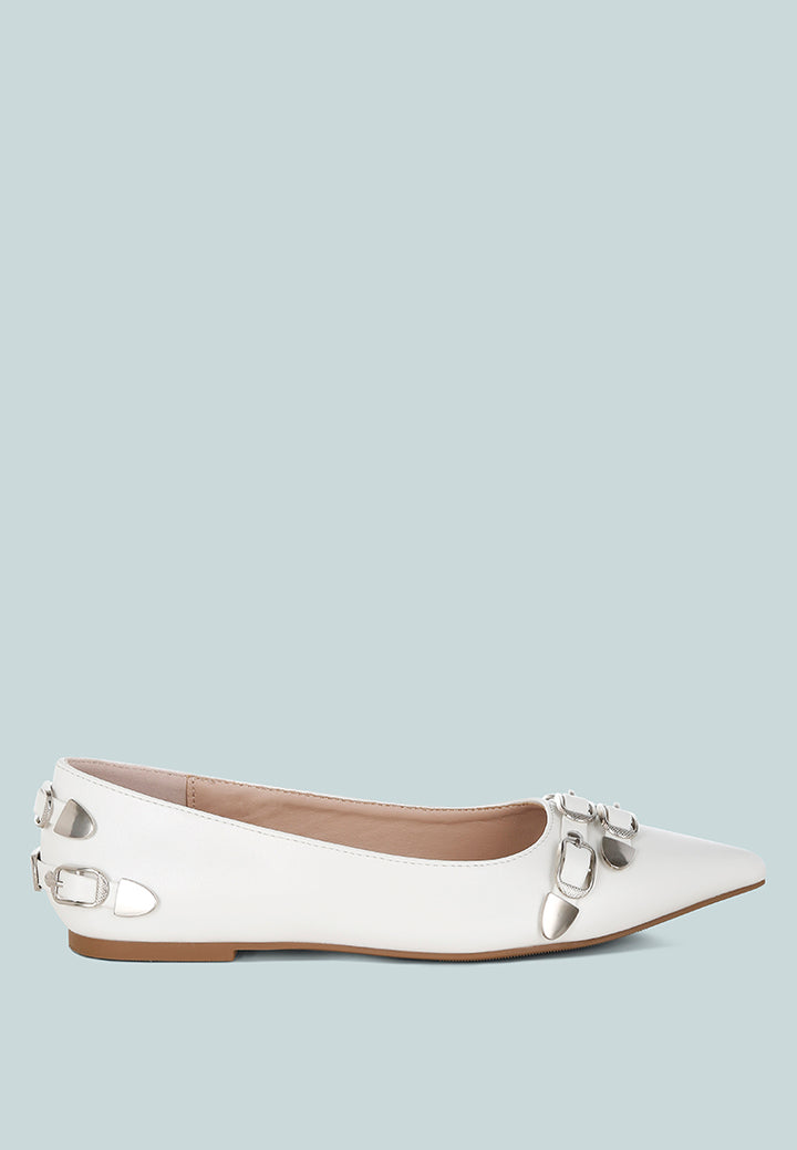 women belt buckle detail ballerinas#color_white