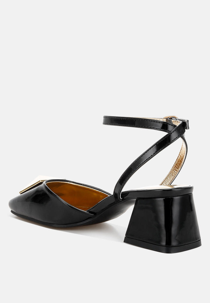 women brooch detail ankle strap sandals#color_black