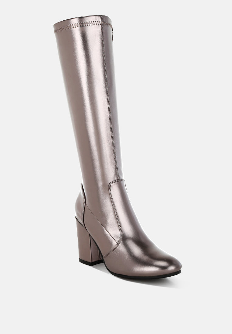 rag & co women metallic pleather long boots#color_pewter
