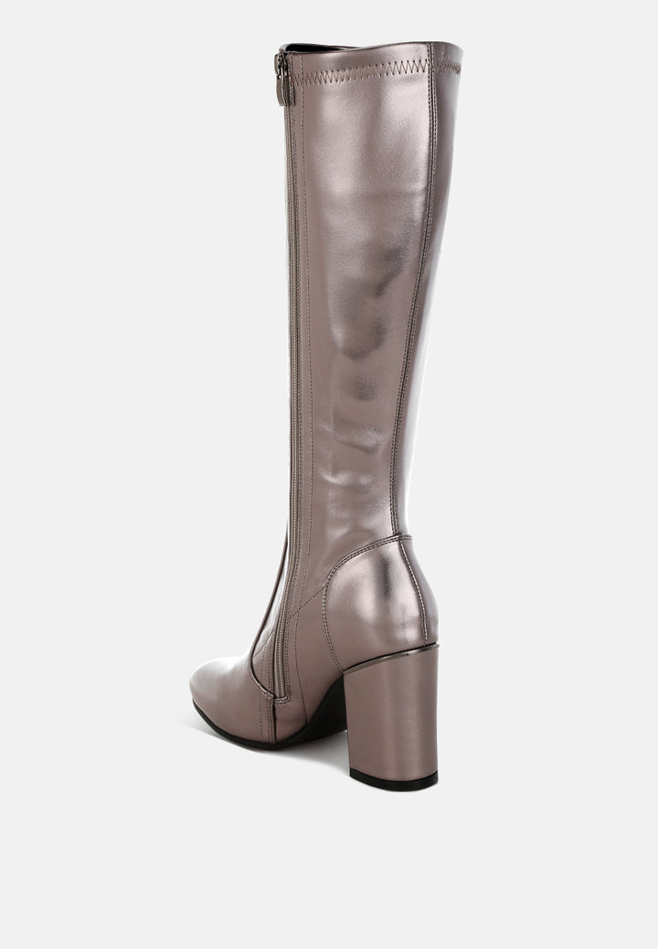 rag & co women metallic pleather long boots#color_pewter
