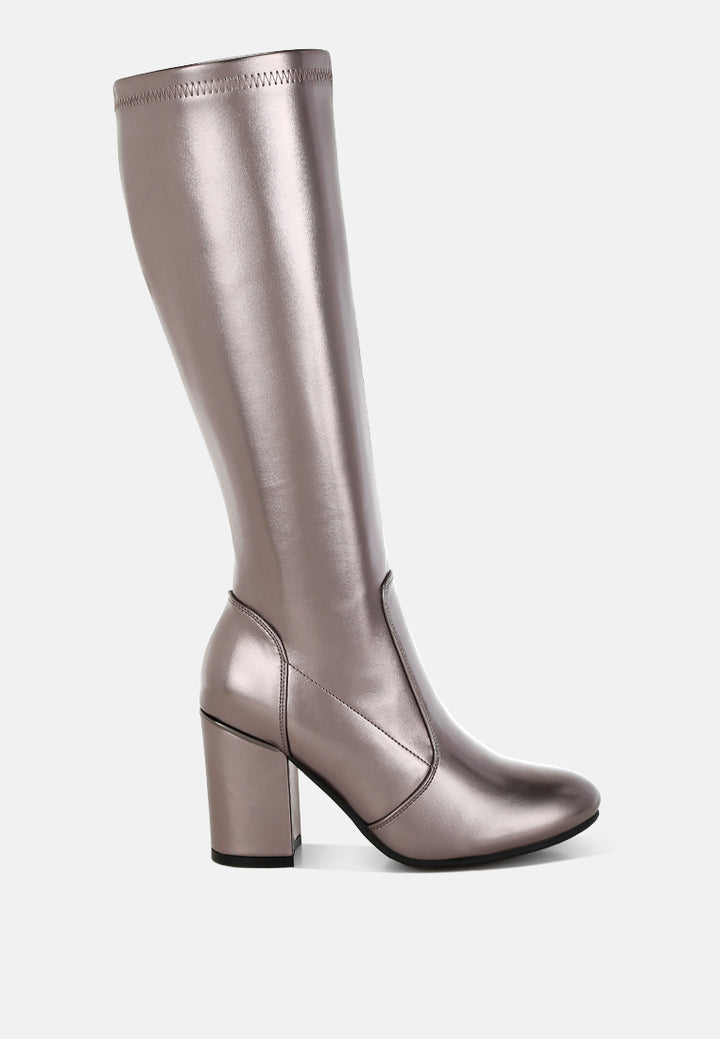 rag & co women metallic pleather long boots#color_pewter