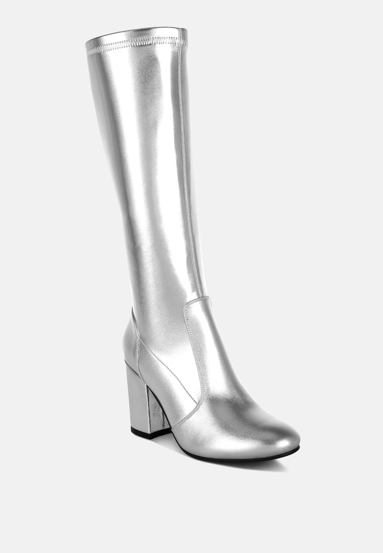 rag & co women metallic pleather long boots#color_silver
