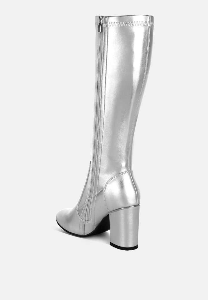 rag & co women metallic pleather long boots#color_silver