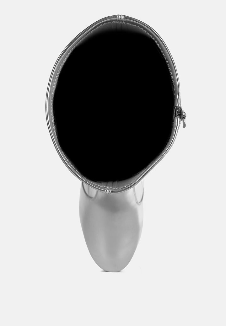 rag & co women metallic pleather long boots#color_silver