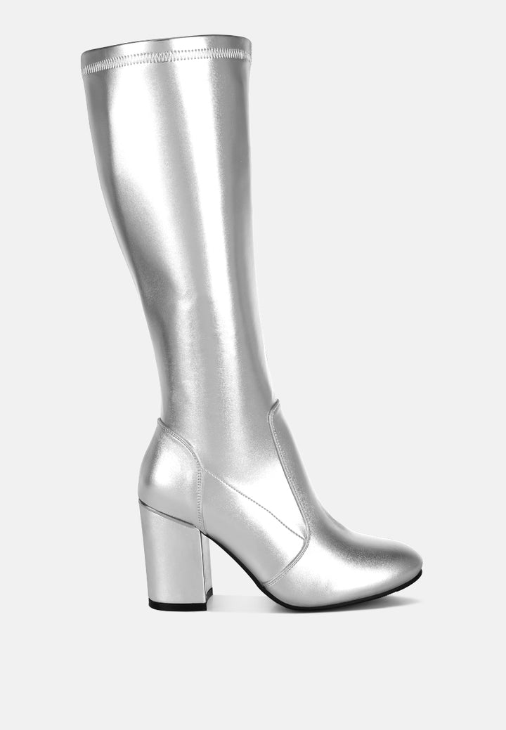 rag & co women metallic pleather long boots#color_silver