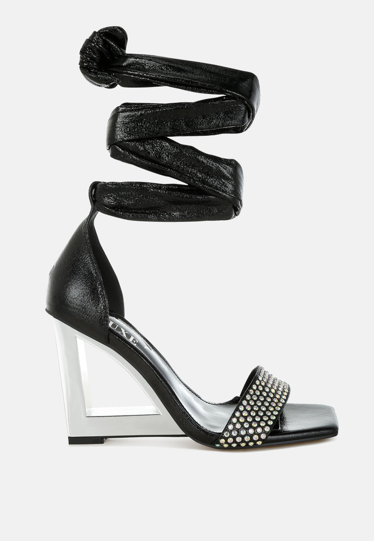 women ab rhinestone studded lace-up fantasy heels#color_black