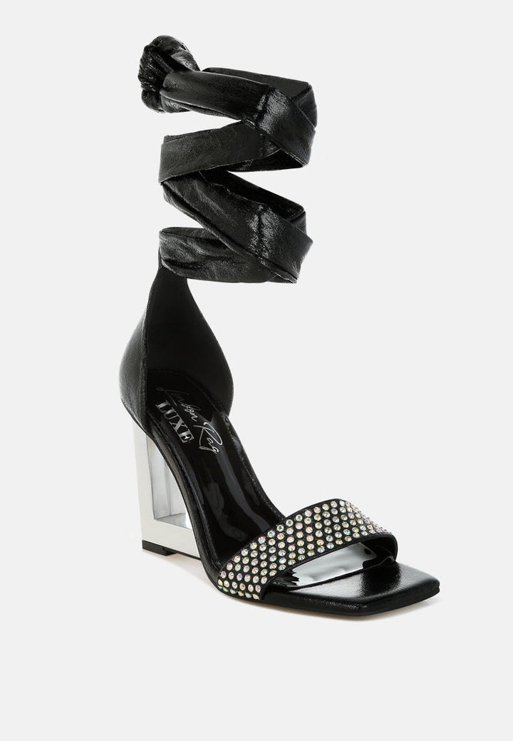 hashira ab rhinestone studded lace-up fantasy heels#color_black