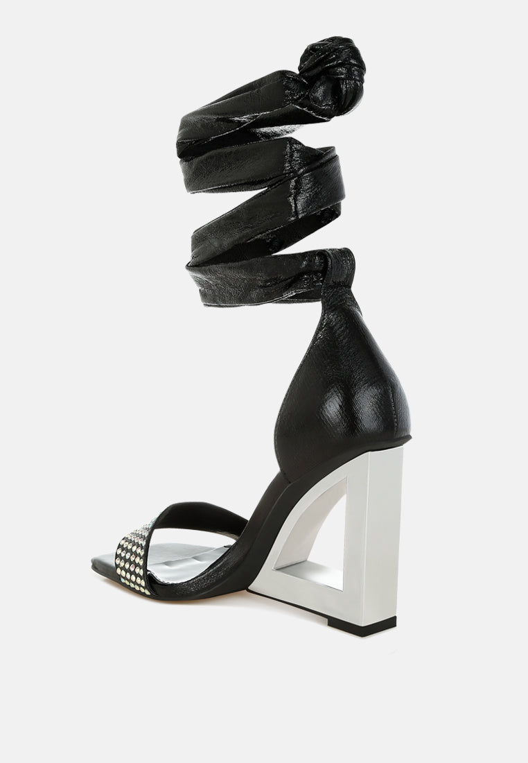 hashira ab rhinestone studded lace-up fantasy heels#color_black