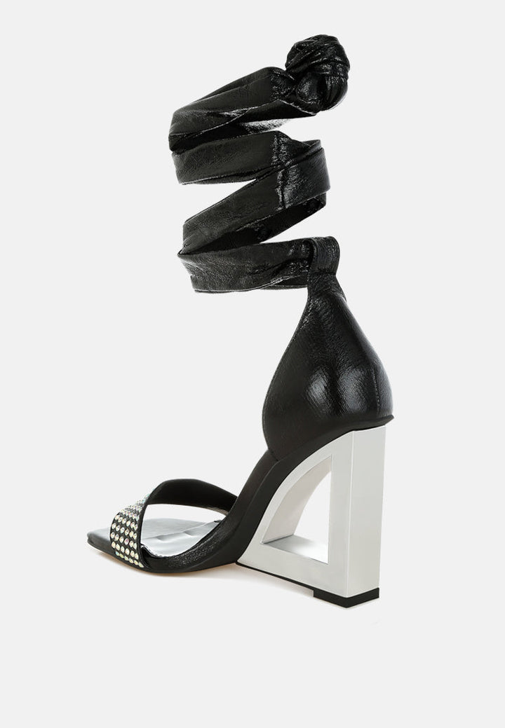 hashira ab rhinestone studded lace-up fantasy heels#color_black