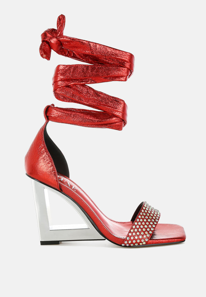 hashira ab rhinestone studded lace-up fantasy heels#color_red