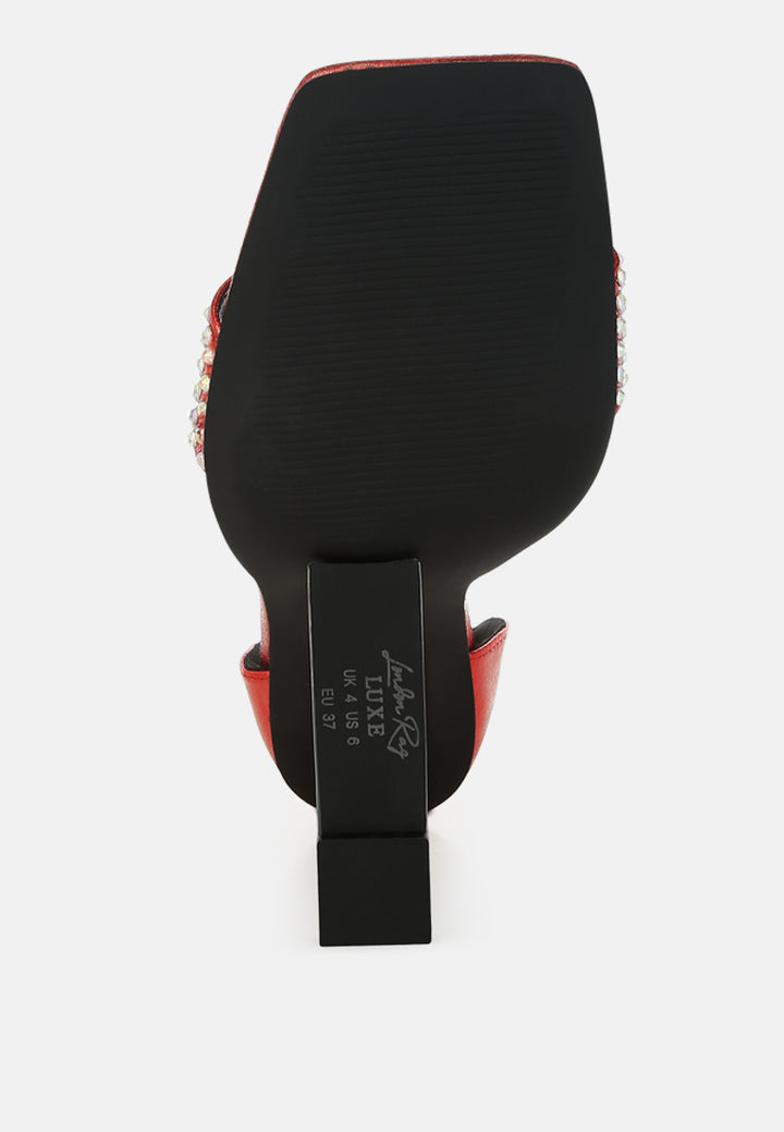 women rhinestone studded lace-up fantasy heels#color_red