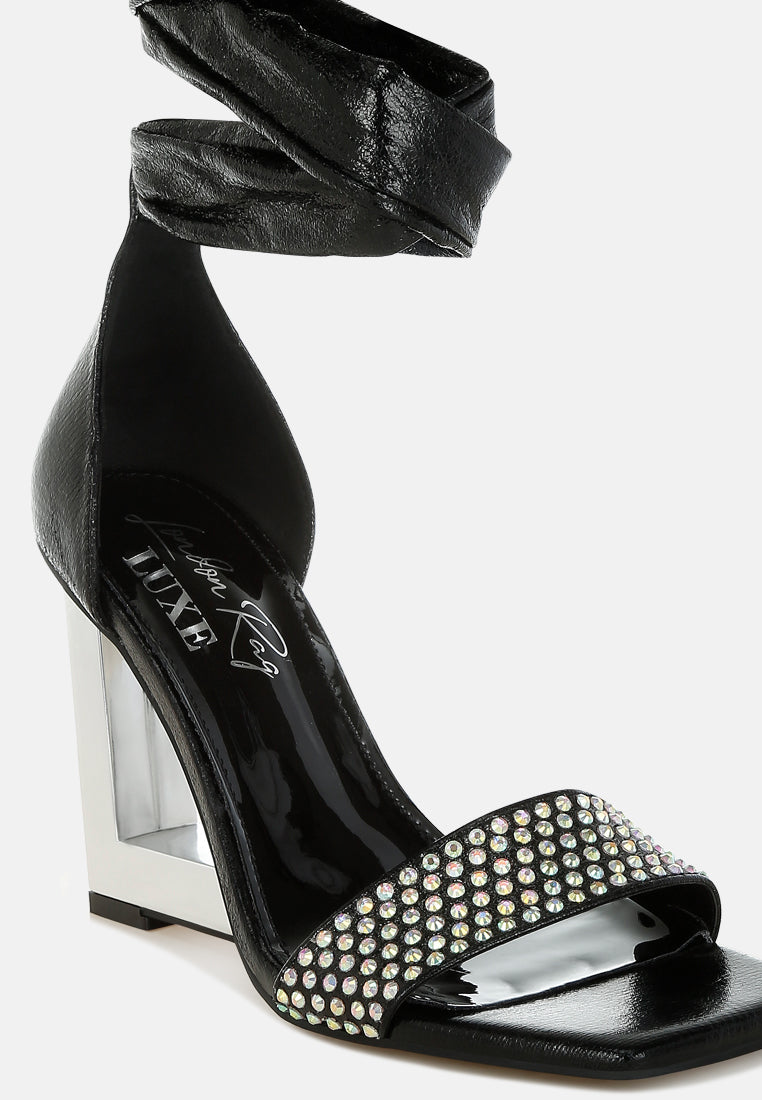 women rhinestone studded lace-up fantasy heels#color_black