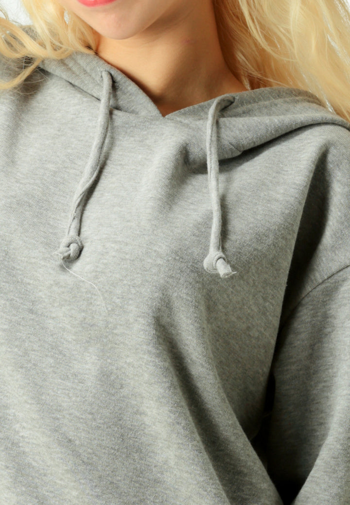 Grey Button Detailed Sleeve Hoodie