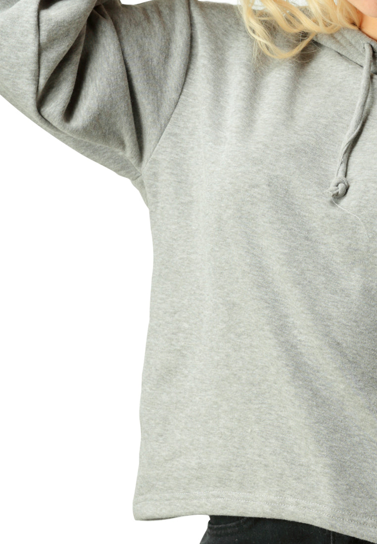 Grey Button Detailed Sleeve Hoodie