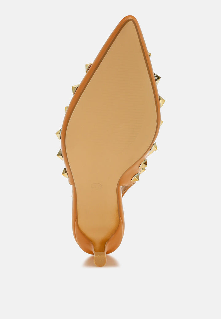 stud embellished kitten heels by ruw#color_tan