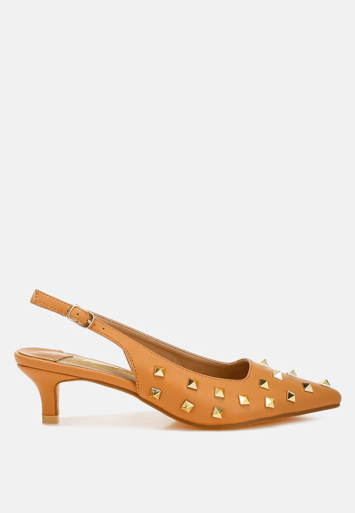 stud embellished kitten heels by ruw#color_tan