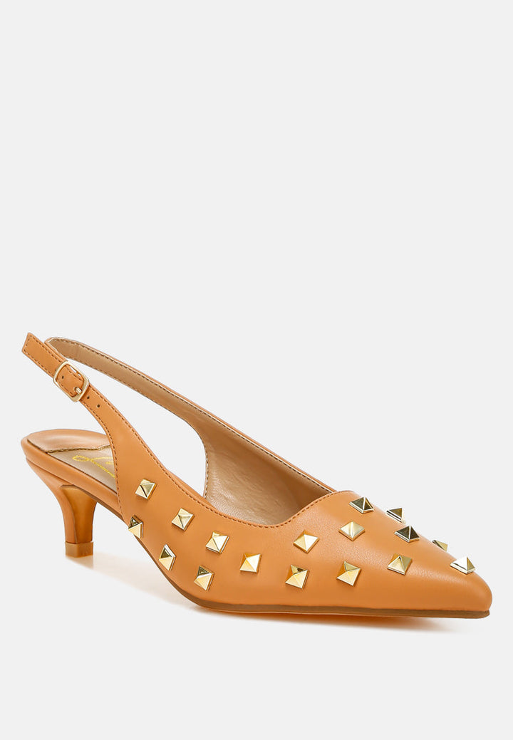 stud embellished kitten heels by ruw#color_tan
