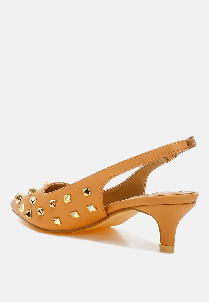stud embellished kitten heels by ruw#color_tan