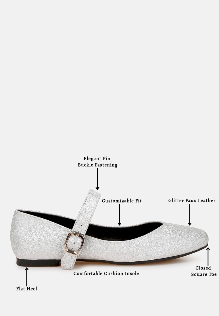 women glitter pin buckle ballerinas#color_silver
