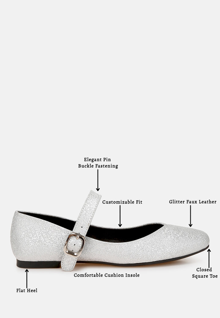 women glitter pin buckle ballerinas#color_silver